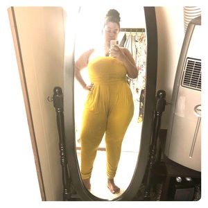 Plus yellow strapless jumpsuit